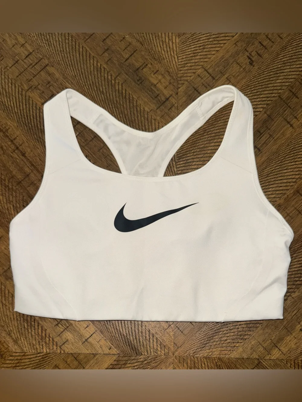 Nike White Racerback Sports Bra with Black Swoosh - size Large - Picture 1 of 13